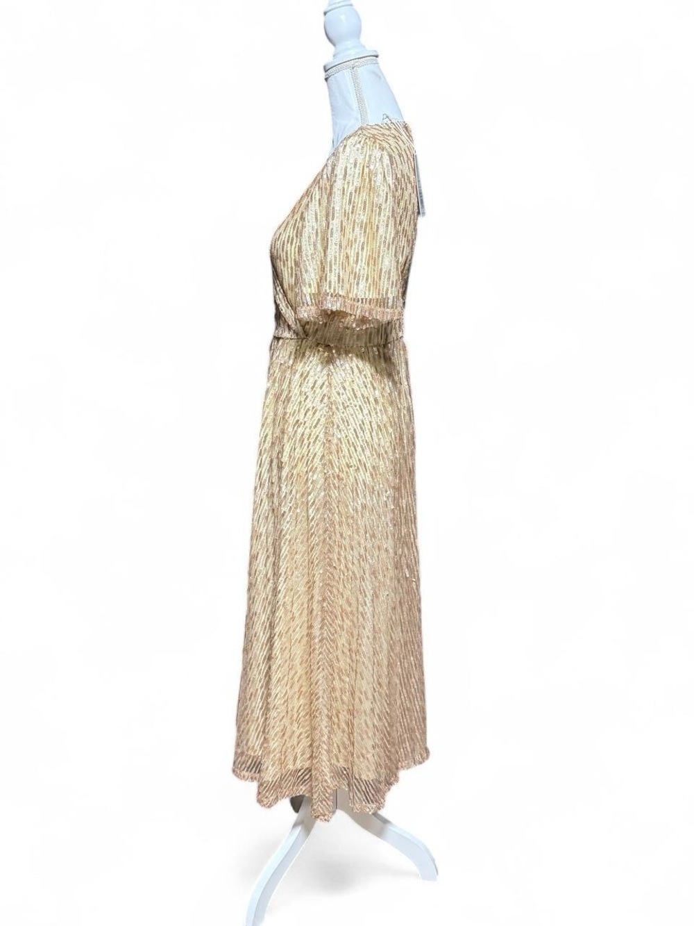 Ivy City Co Goldie Sequin Dress XS Champagne Gold Midi Formal Party NWT - Picture 4 of 8